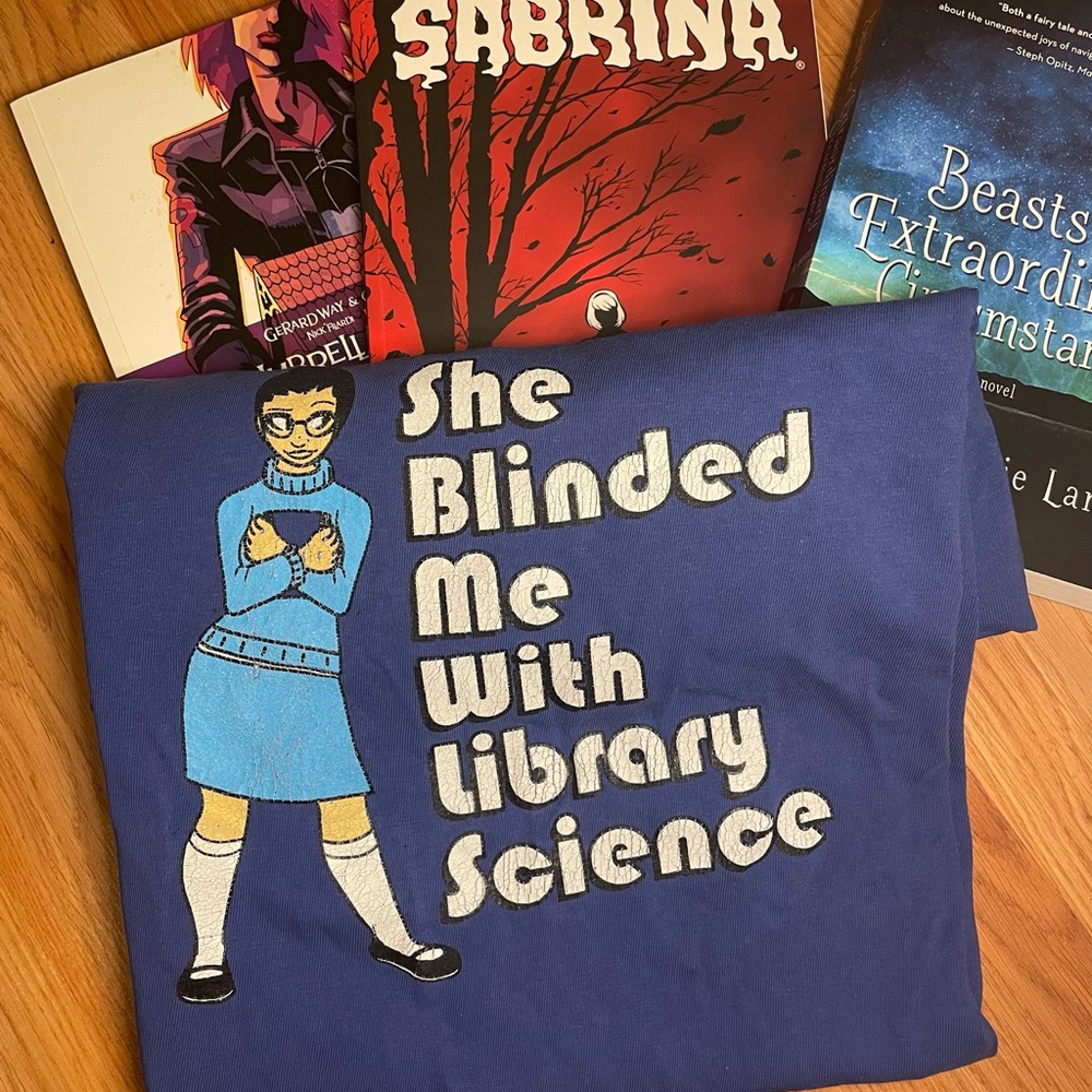 Novelty She Blinded Me With Library Science tee